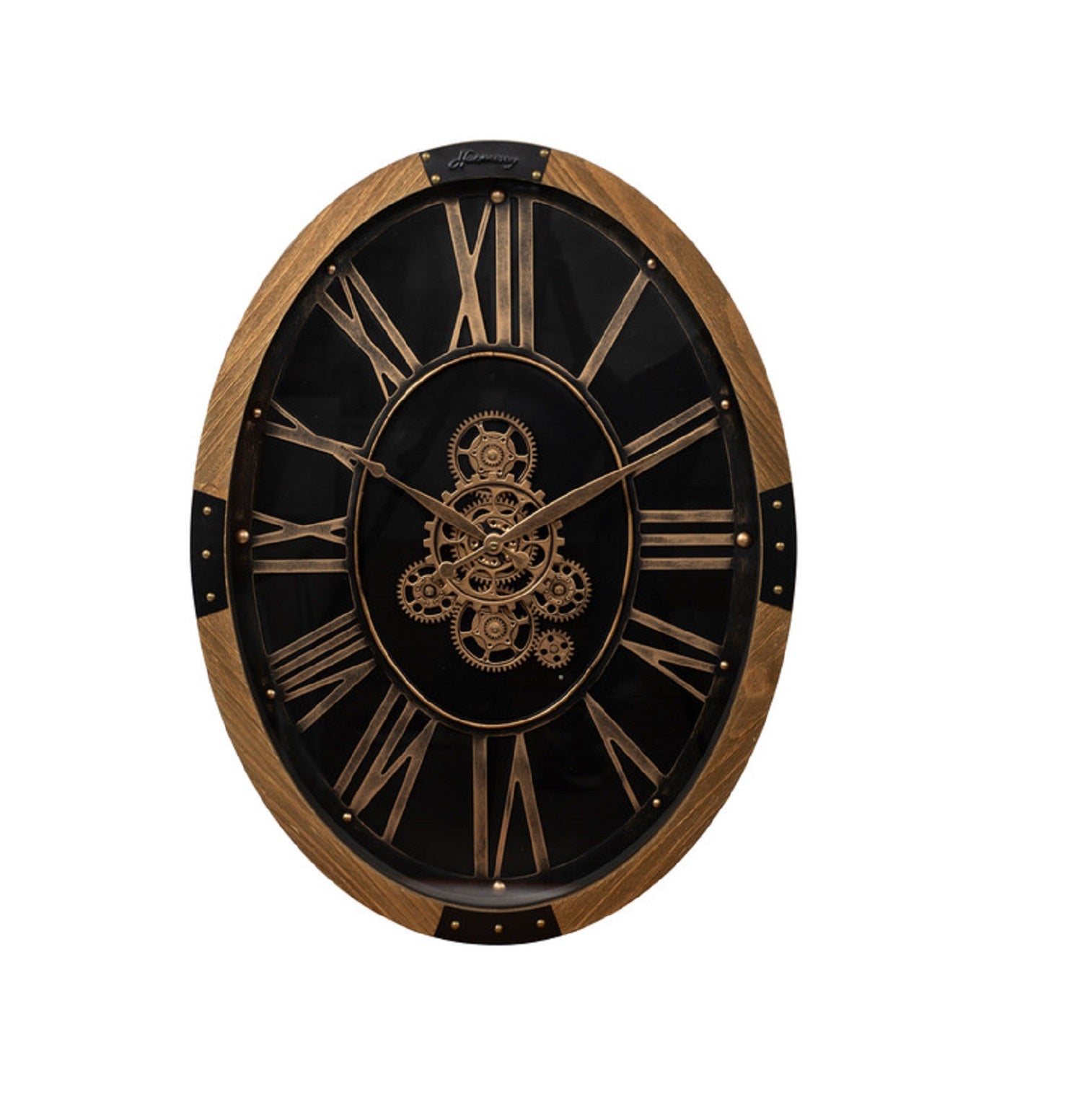 Orologio ovale con ingranaggi in metallo e legno harmony S2521S