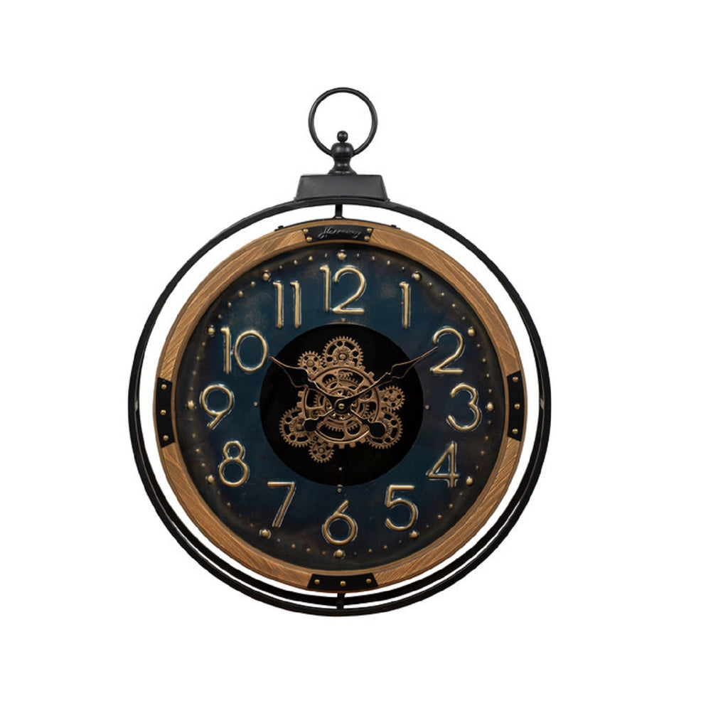 Orologio tondo con ingranaggi in metallo e legno harmony S2522S