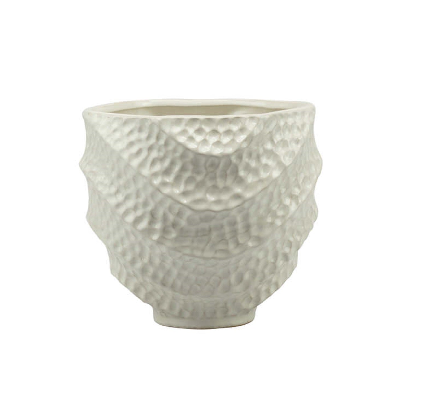 Vaso porta pianta in porcellana bianco con particolare decorazione effetto martellato harmony S2531P