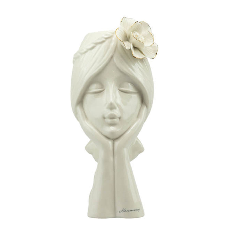 Vaso lady volto con fiore in porcellana bianco harmony S2540P