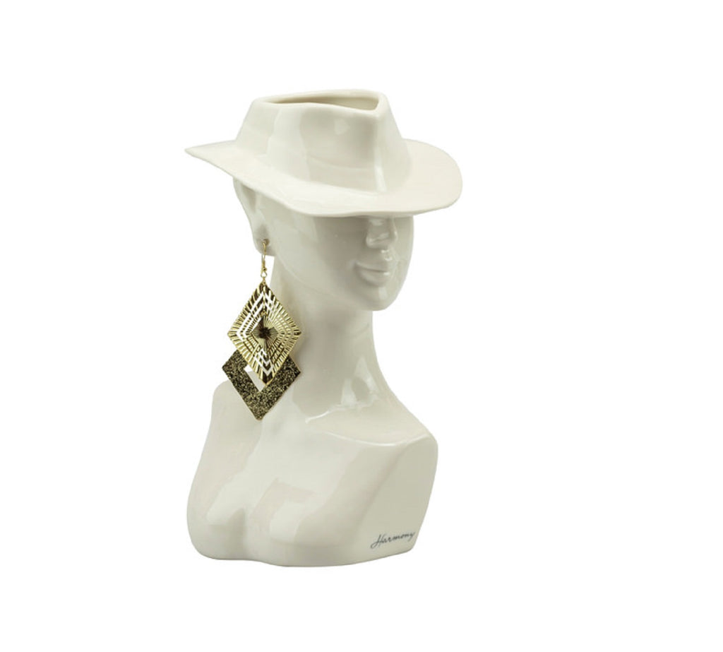 Vaso lady volto con cappello in porcellana bianca e orecchino oro harmony S2542P