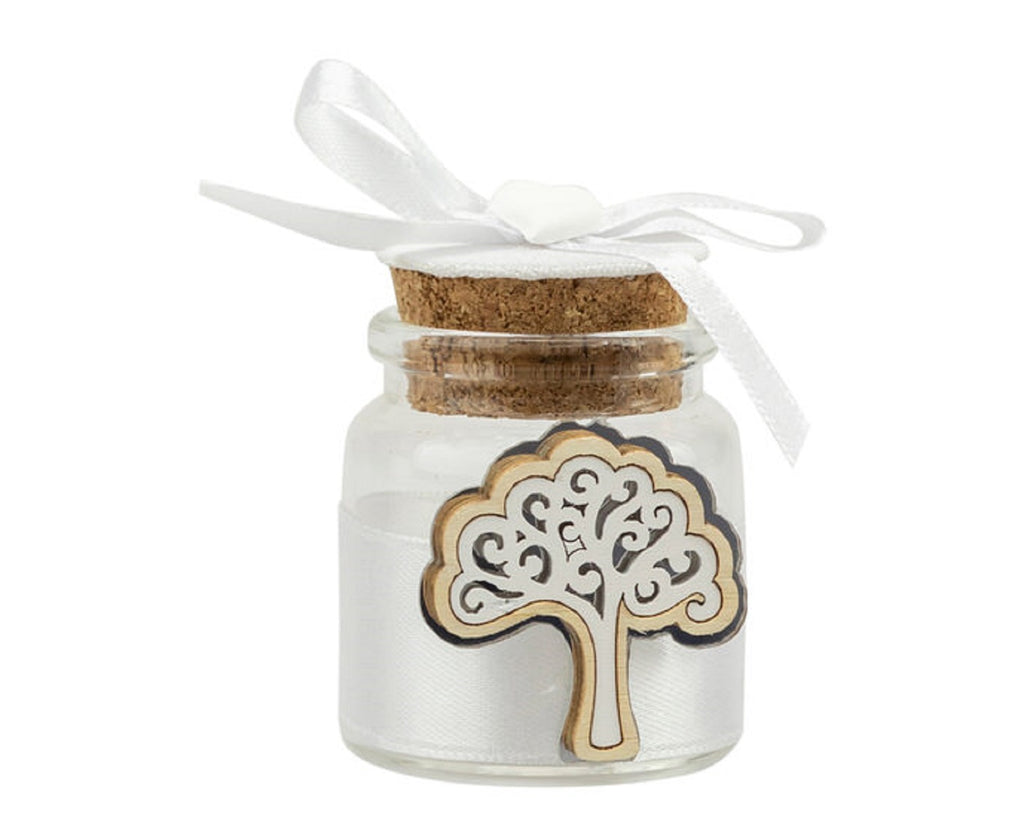 Barattolino in vetro bomboniera per matrimonio, ricorrenze, comunione, cresima, Harmony S2757G