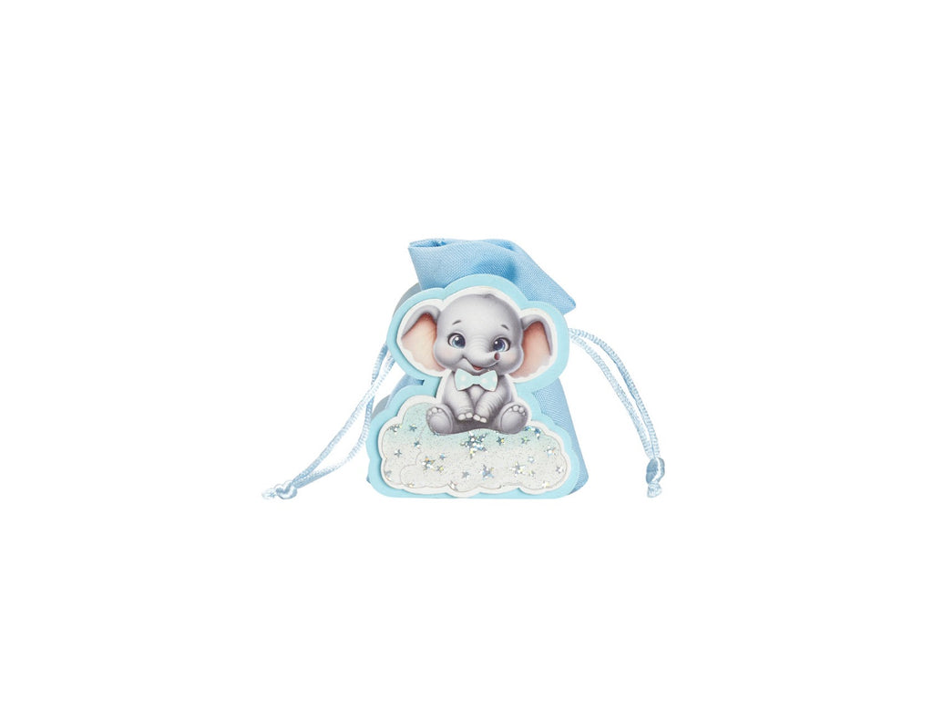 Set scatolina celeste porta confetti da 5 pz con elefante bomboniera per nascita, battesimo, Harmony S3185L