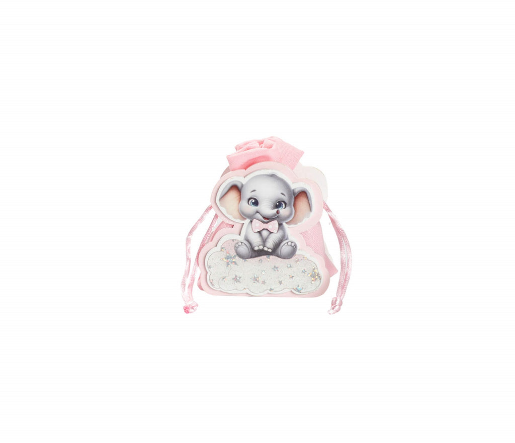 Set sacchettino porta confetti da 5 pz con elefante bomboniera per nascita, battesimo, Harmony S3186L