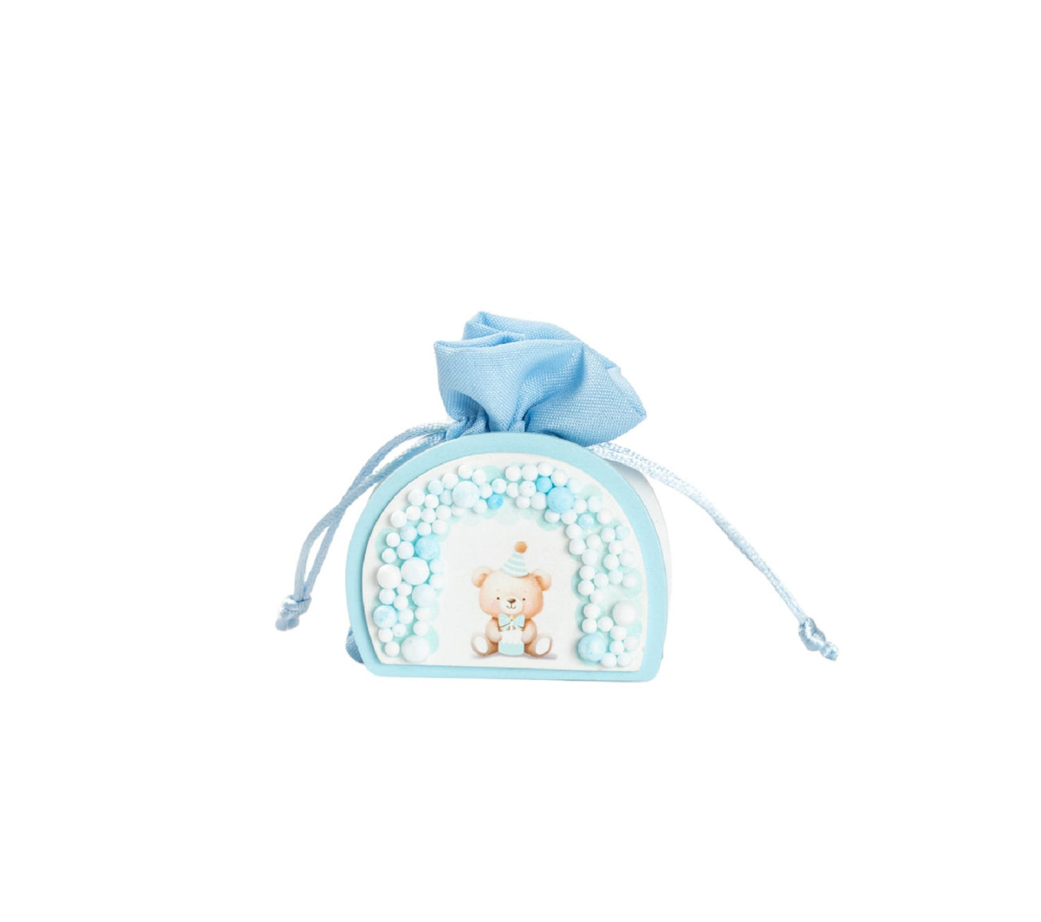 Set scatolina celeste porta confetti da 5 pz con orsetto bomboniera per nascita, battesimo, Harmony S3187L