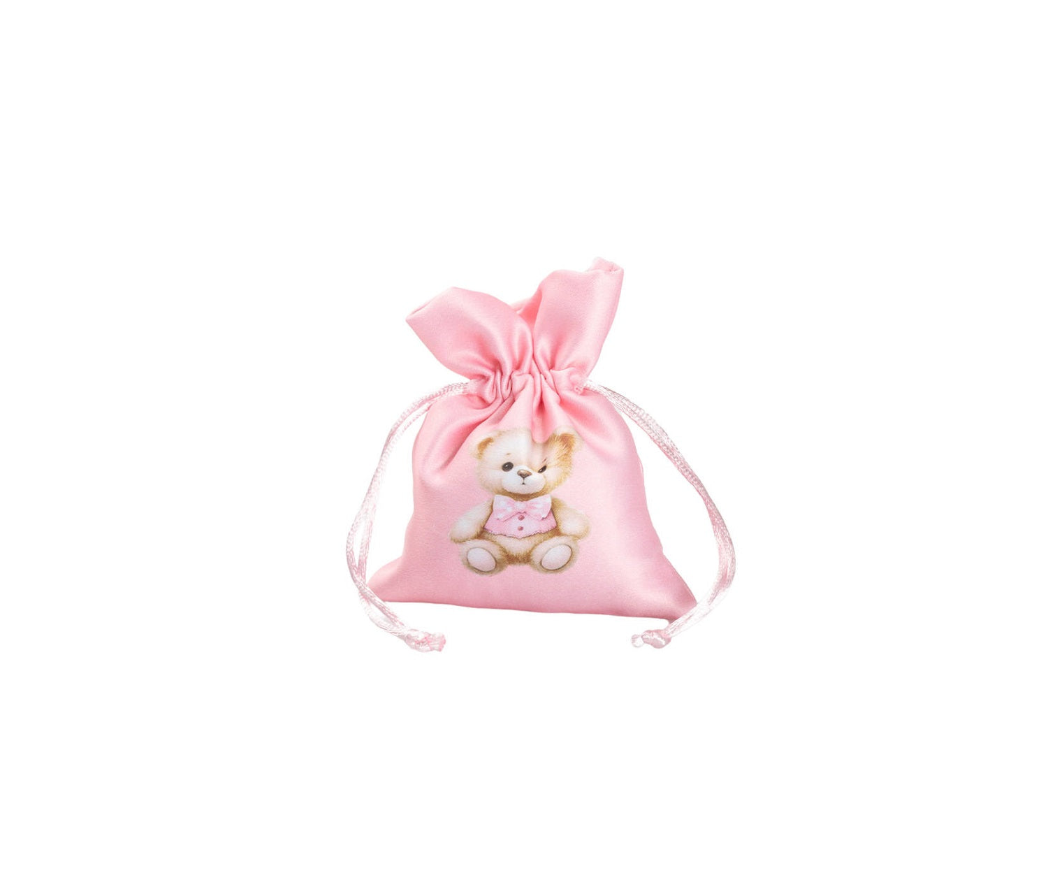 Set sacchettino rosa porta confetti da 5 pz con orsetto bomboniera per nascita, battesimo, Harmony S3196A