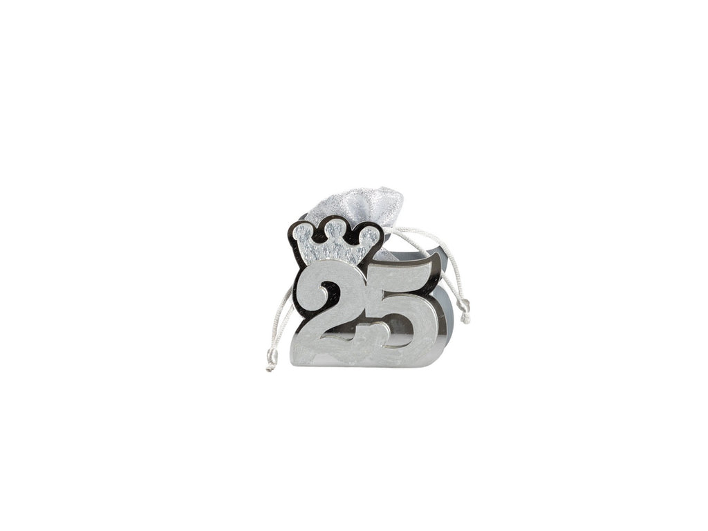 Set scatolina silver con sacchetto da 5 pz bomboniera per nozze d'argento, venticinquesimo, Harmony S3203L
