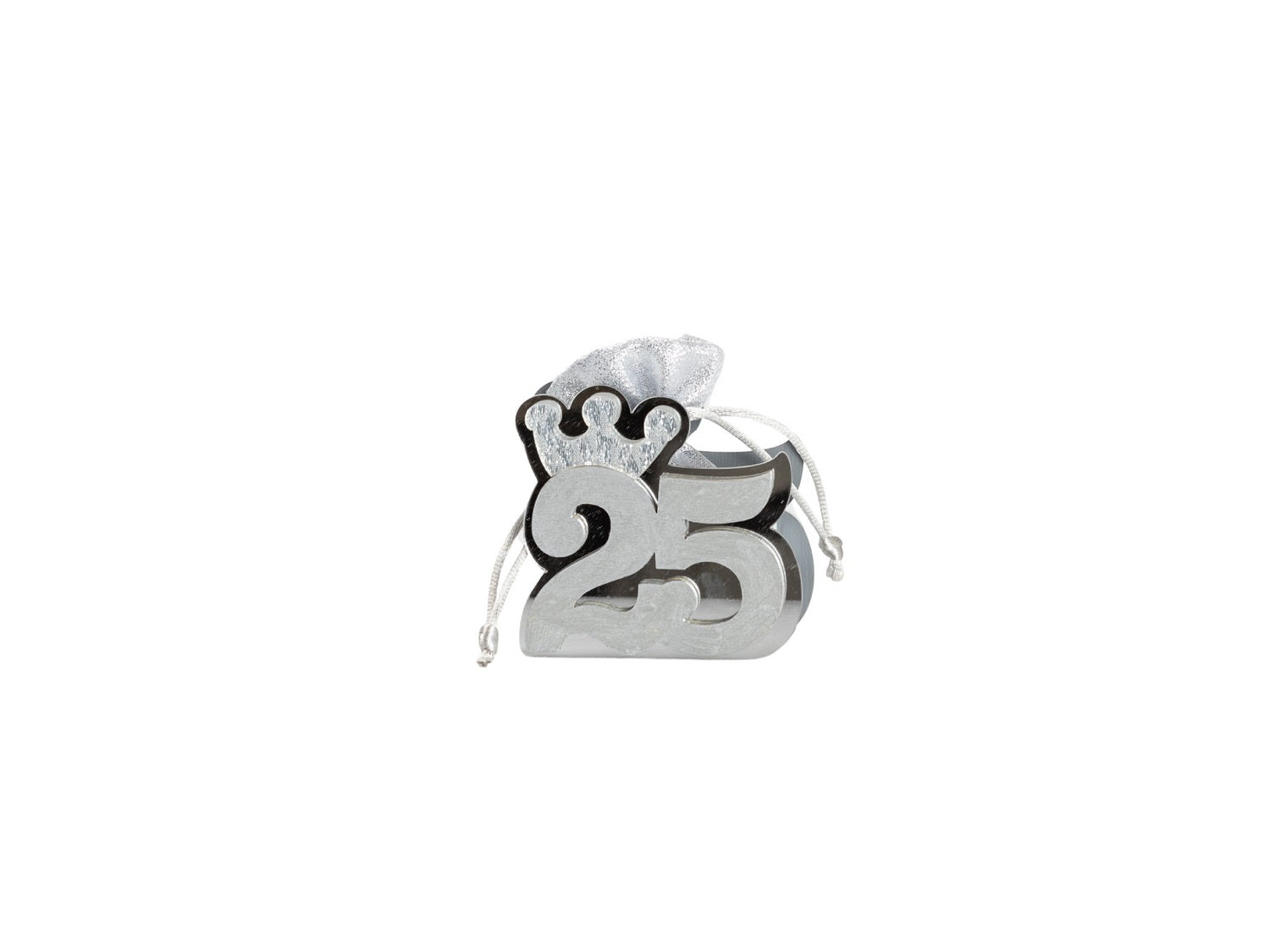 Set scatolina silver con sacchetto da 5 pz bomboniera per nozze d'argento, venticinquesimo, Harmony S3203L