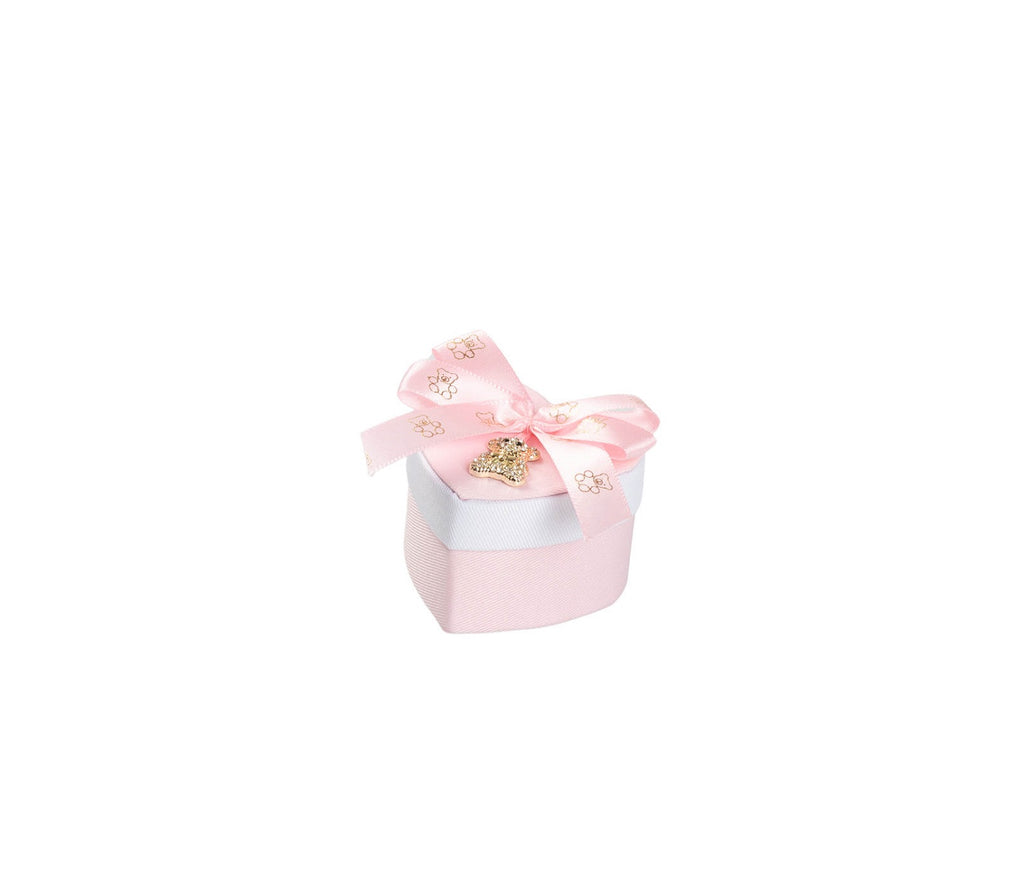 Set scatolina cuore bicolor porta confetti da 5 pz con orsetto bomboniera per nascita, battesimo, Harmony S3214A