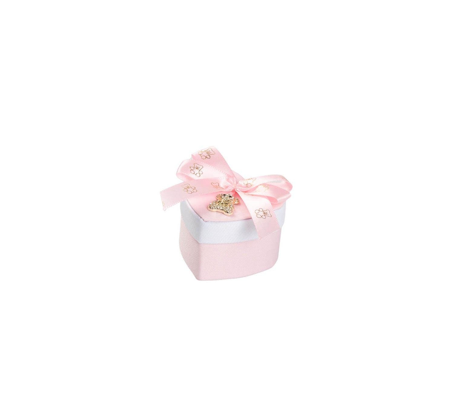 Set scatolina cuore bicolor porta confetti da 5 pz con orsetto bomboniera per nascita, battesimo, Harmony S3214A