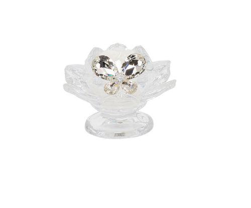 Bomboniera matrimonio portacandela fiore di loto in vetro con decorazione farfalla in cristallo harmony SNVT23267