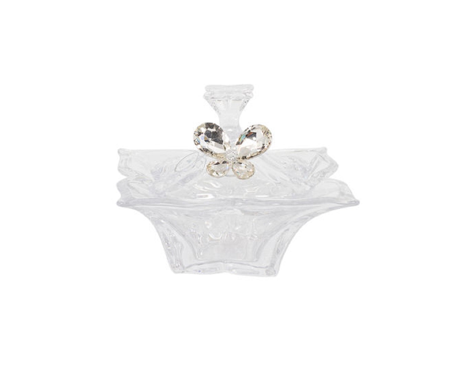 Bomboniera matrimonio scatola media in vetro quadrata con decorazione farfalla in cristallo harmony SNVT23274