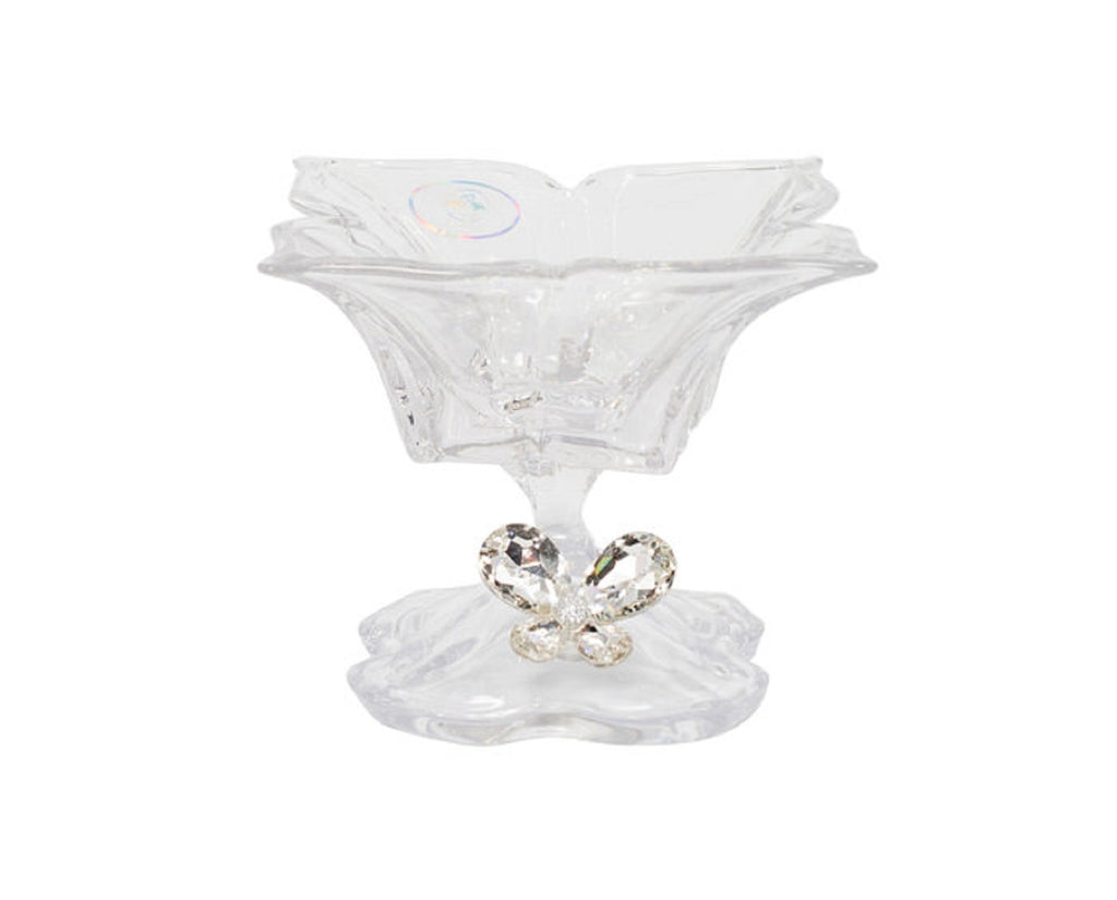 Bomboniera matrimonio alzata media in vetro con decorazione farfalla in cristallo harmony SNVT23285