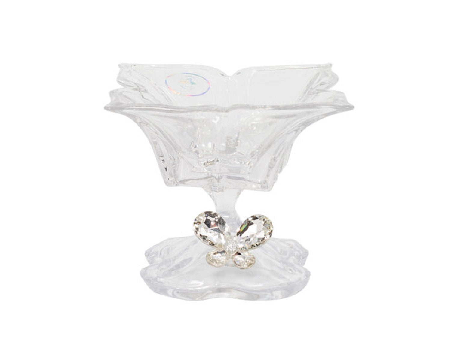 Bomboniera matrimonio alzata media in vetro con decorazione farfalla in cristallo harmony SNVT23285