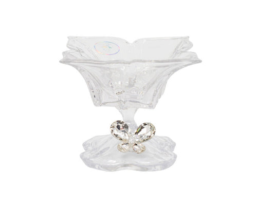 Bomboniera matrimonio alzata media in vetro con decorazione farfalla in cristallo harmony SNVT23285