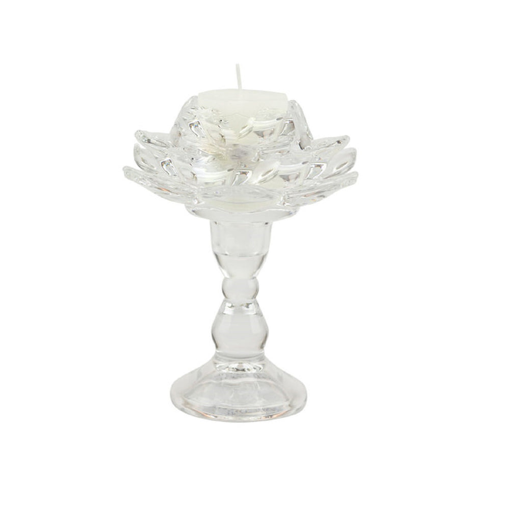 Bomboniera matrimonio elegante porta candela in vetro fiotre di loto harmony SNVT24104