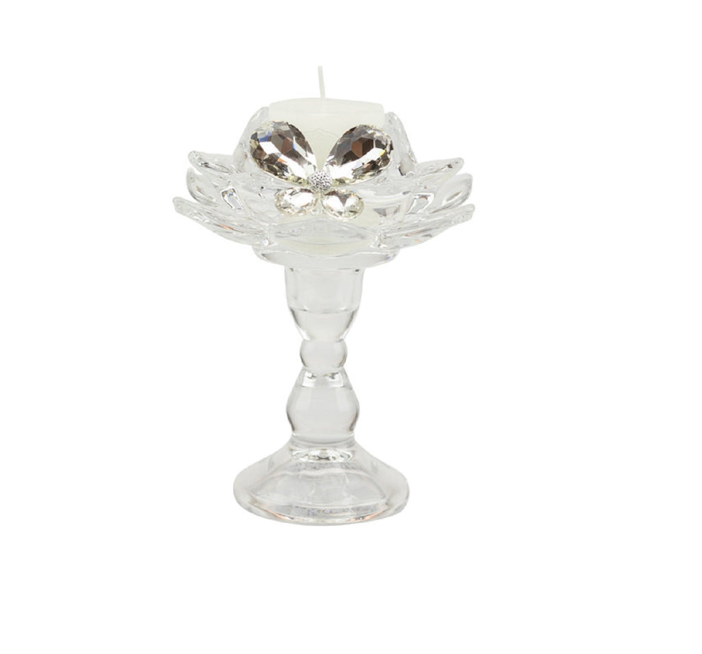 Bomboniera matrimonio elegante porta candela fiore di loto in vetro decorato con farfalla harmony SNVT24212