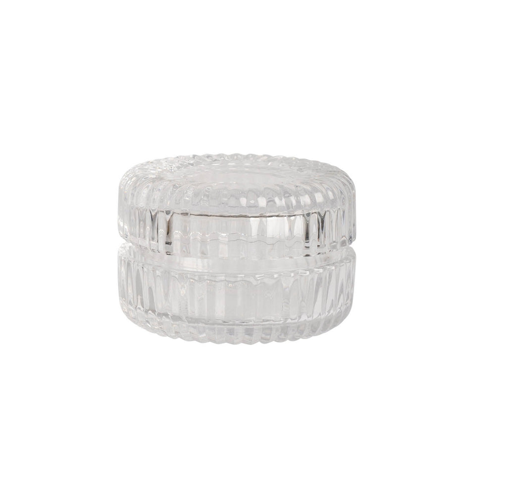 Scatolina in vetro tonda con righe bomboniera per matrimonio, comunione, cresima, Harmony SNVT25037