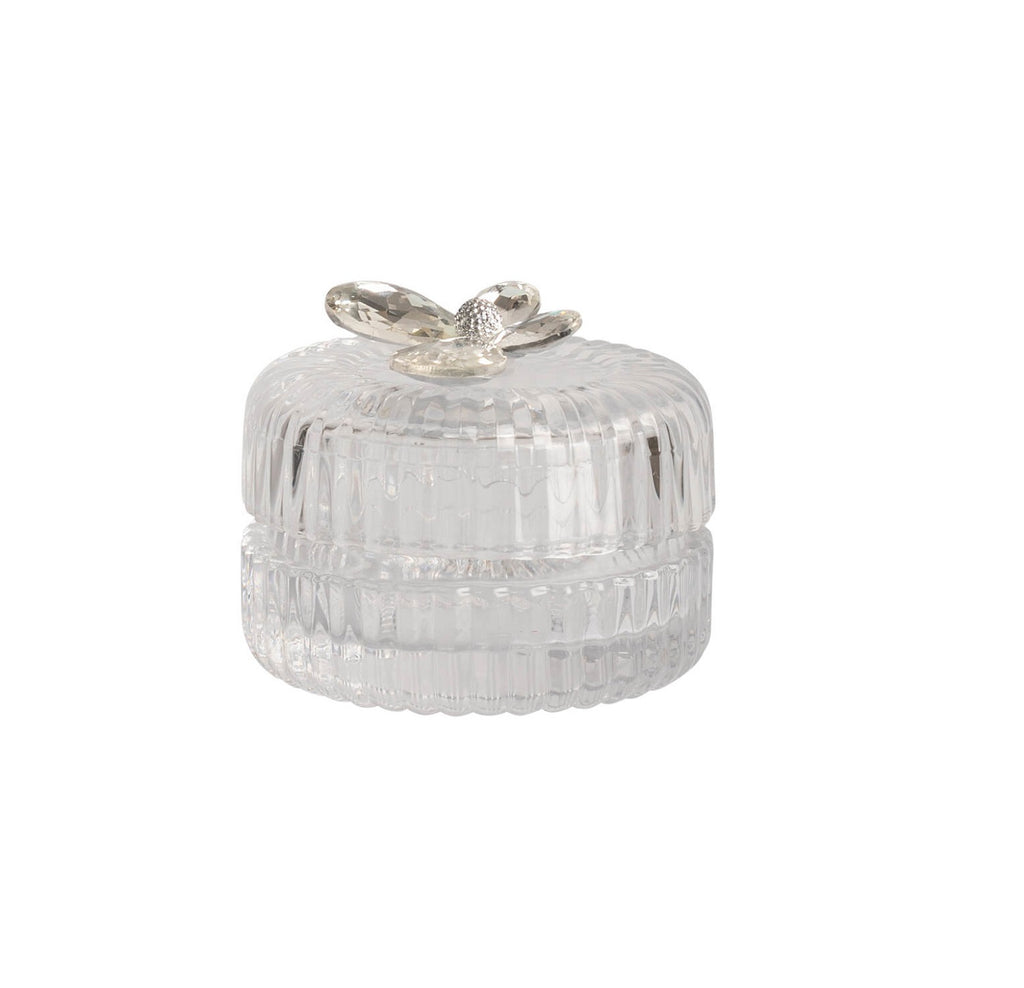 Scatolina in vetro tonda con righe farfalla in cristallo bomboniera per matrimonio, comunione, cresima, Harmony SNVT25038