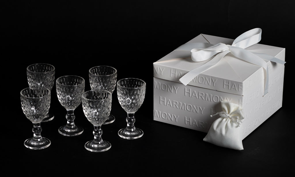 Set bicchierini da liquore in cristallo decorati bomboniera per matrimonio, ricorrenze, Harmony
