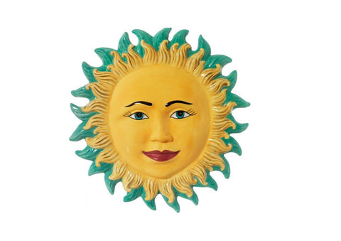 Volto sole da parete in ceramica decorato, decorazioni da parete gdm art 23021H