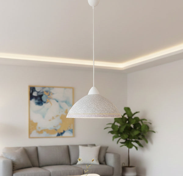 Lampadario a Sospensione Classico in Vetro, 1 Luce, per Cucina, Bagno, Camera, Soggiorno, Scala, Corridoio art. Cupola (ROSA)