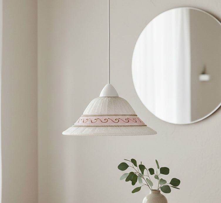 Lampadario a Sospensione Classico in Vetro, 1 Luce, per Cucina, Bagno, Camera, Soggiorno, Scala, Corridoio art. Greca rosa