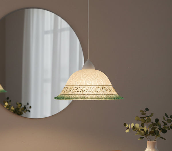 Lampadario a Sospensione Classico in Vetro, 1 Luce, per Cucina, Bagno, Camera, Soggiorno, Scala, Corridoio art. rosa verde