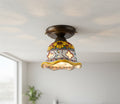 Plafoniera Spot da Soffitto, 1 Luce, Ferro Battuto e Ceramica Siciliana, Cucina, Bagno e Veranda D 15 art. giulia