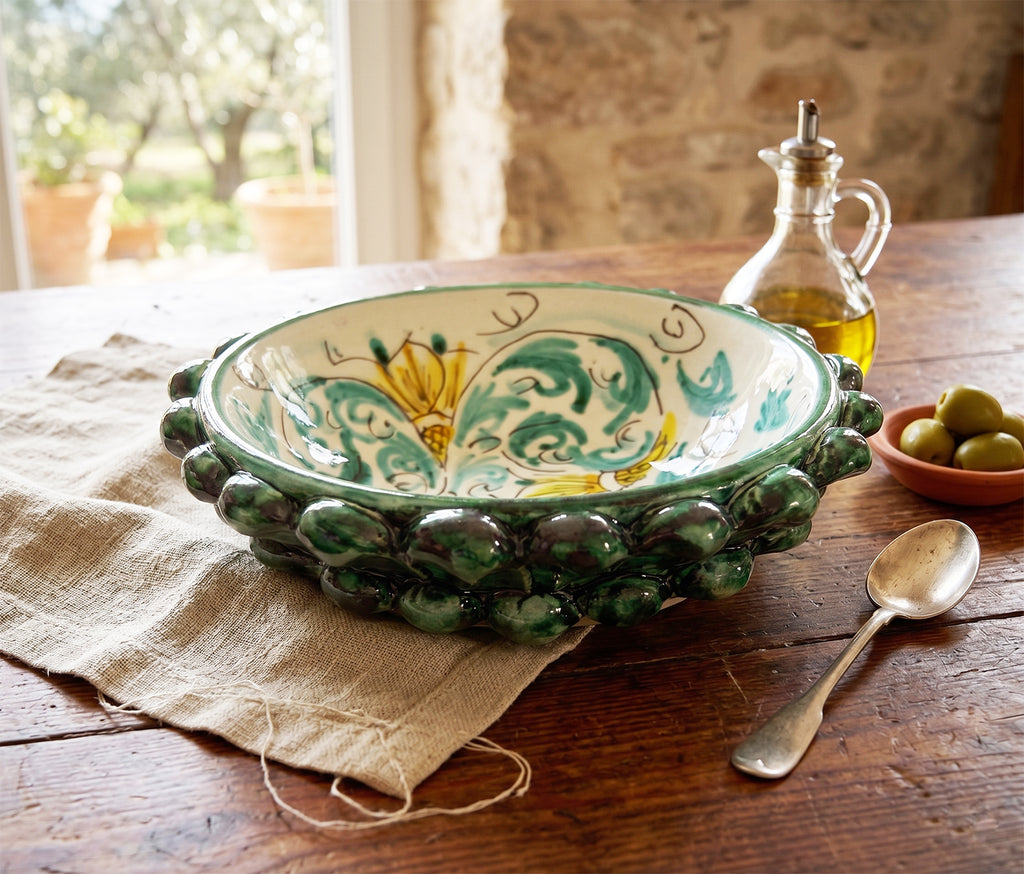 Decorative Pinecone Bowl in Caltagirone Hand-Decorated Ceramic 06