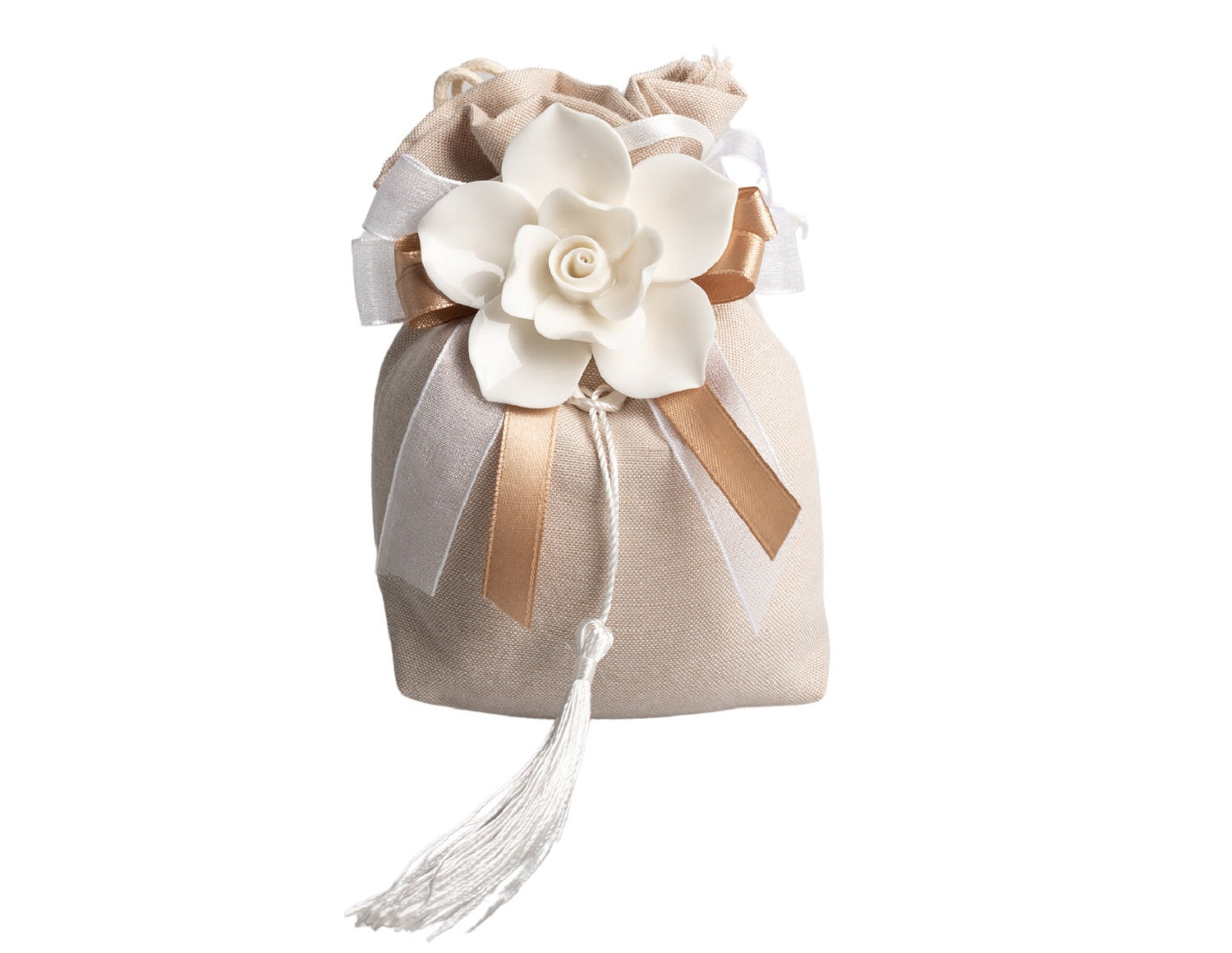 Set sacchetto porta confetti da 5 pz con rosa bomboniera per matrimonio, comunione, cresima, Harmony