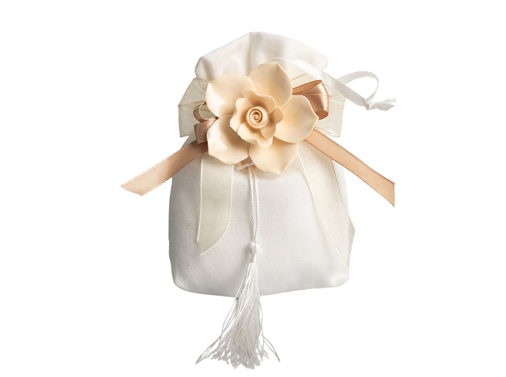 Set sacchetto porta confetti da 5 pz con rosa bomboniera per matrimonio, comunione, cresima, Harmony