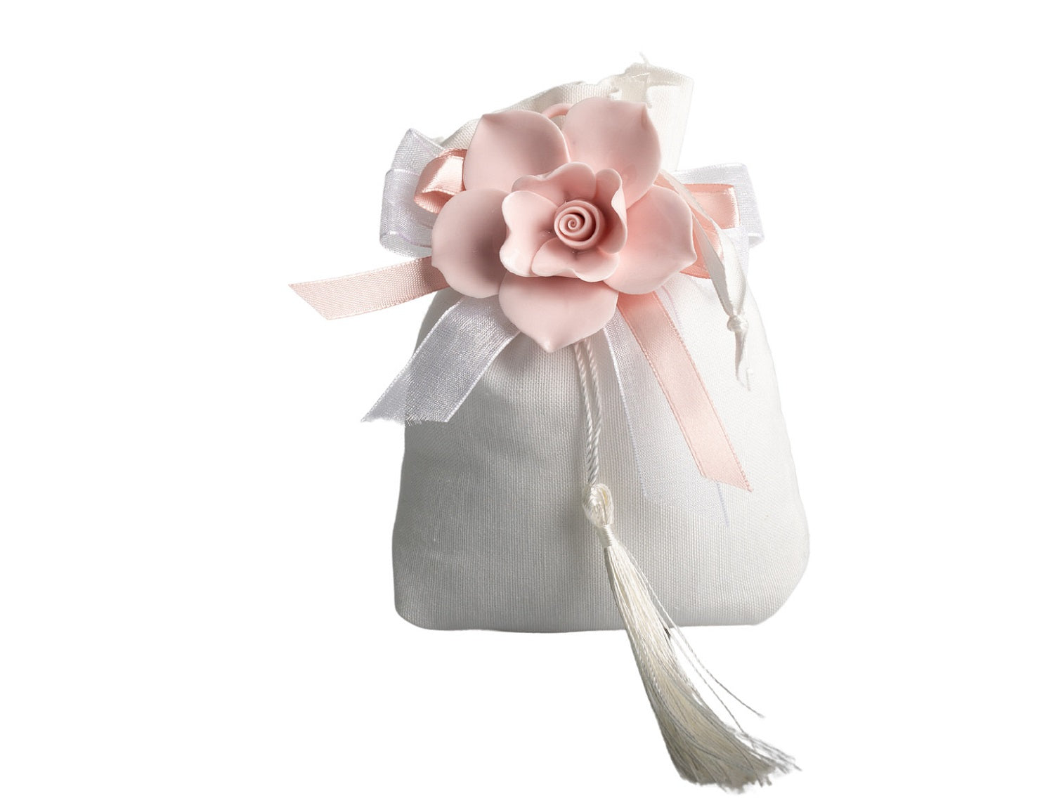 Set sacchetto porta confetti da 5 pz con rosa bomboniera per matrimonio, comunione, cresima, Harmony