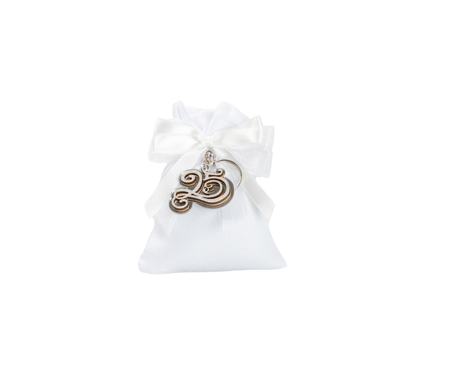 Set sacchetto porta confetti da 5 pz bomboniera per nozze d'argento, venticinquesimo, Harmony STMT26127