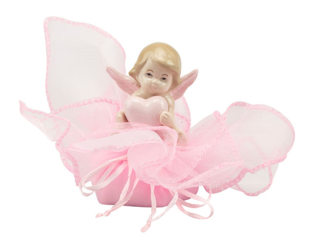 Set sacchettino rosa porta confetti da 5 pz bomboniera per nascita, battesimo, Harmony STNB24108