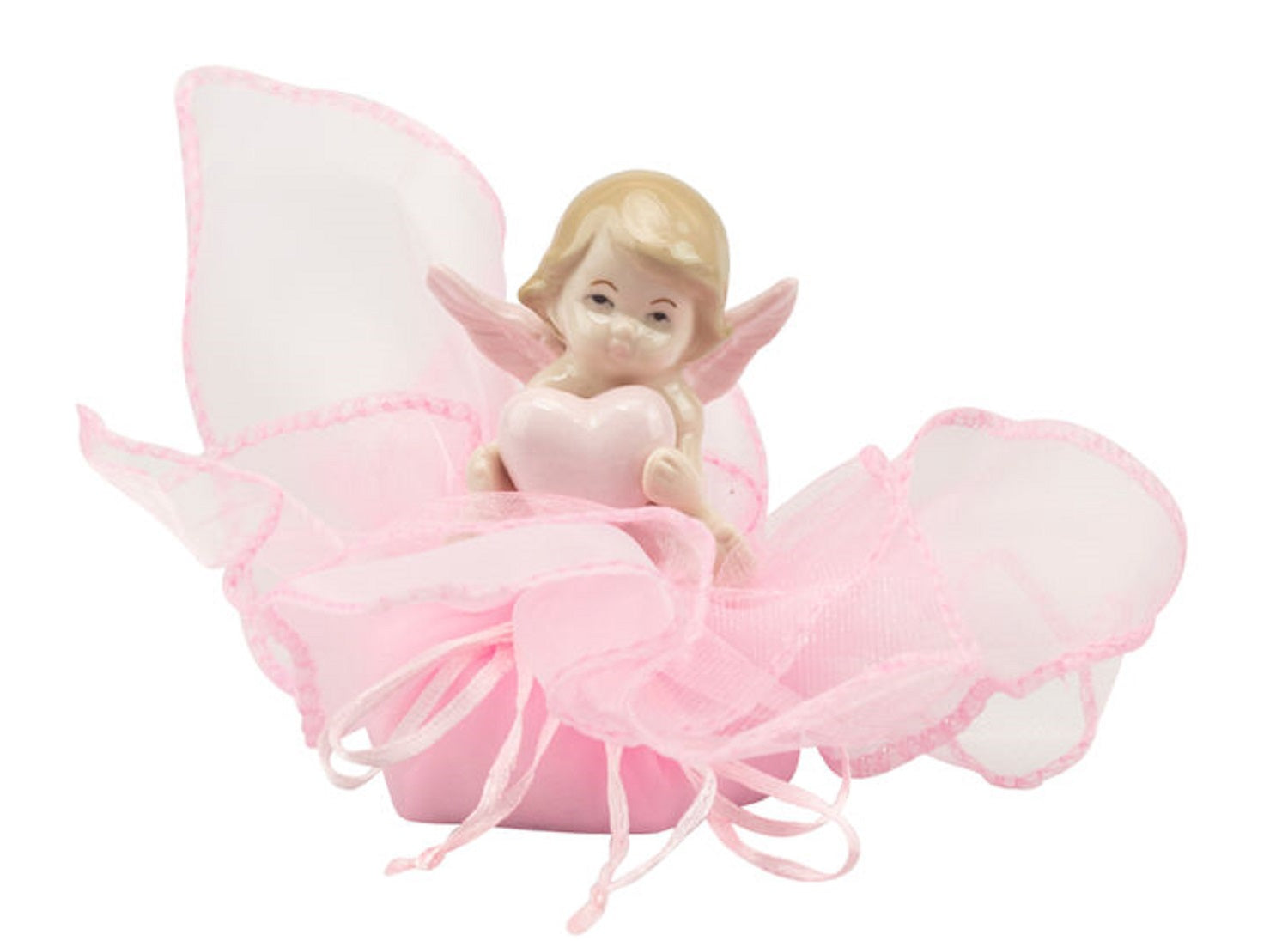 Set sacchettino rosa porta confetti da 5 pz bomboniera per nascita, battesimo, Harmony STNB24108