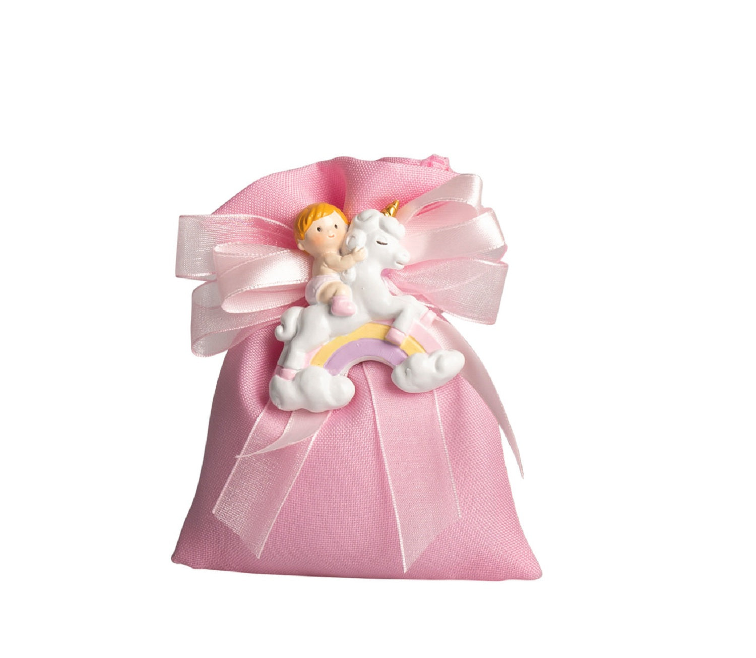 Set sacchettino rosa porta confetti da 5 pz bomboniera per nascita, battesimo, Harmony STNB25087