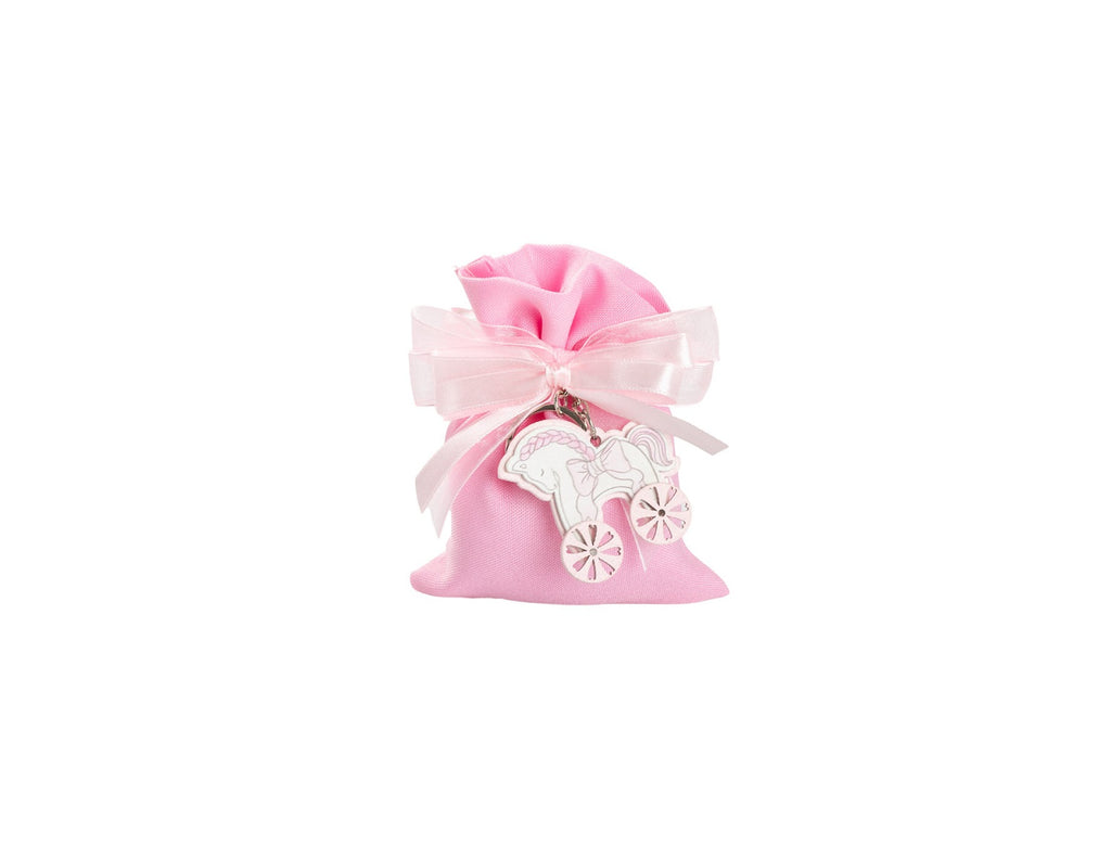 Set sacchettino rosa porta confetti da 5 pz bomboniera per nascita, battesimo, Harmony STNB26089