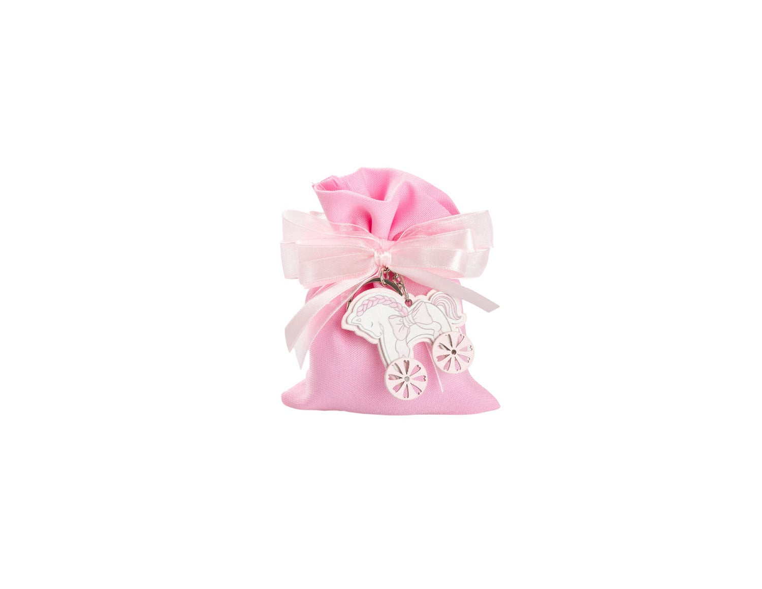 Set sacchettino rosa porta confetti da 5 pz bomboniera per nascita, battesimo, Harmony STNB26089