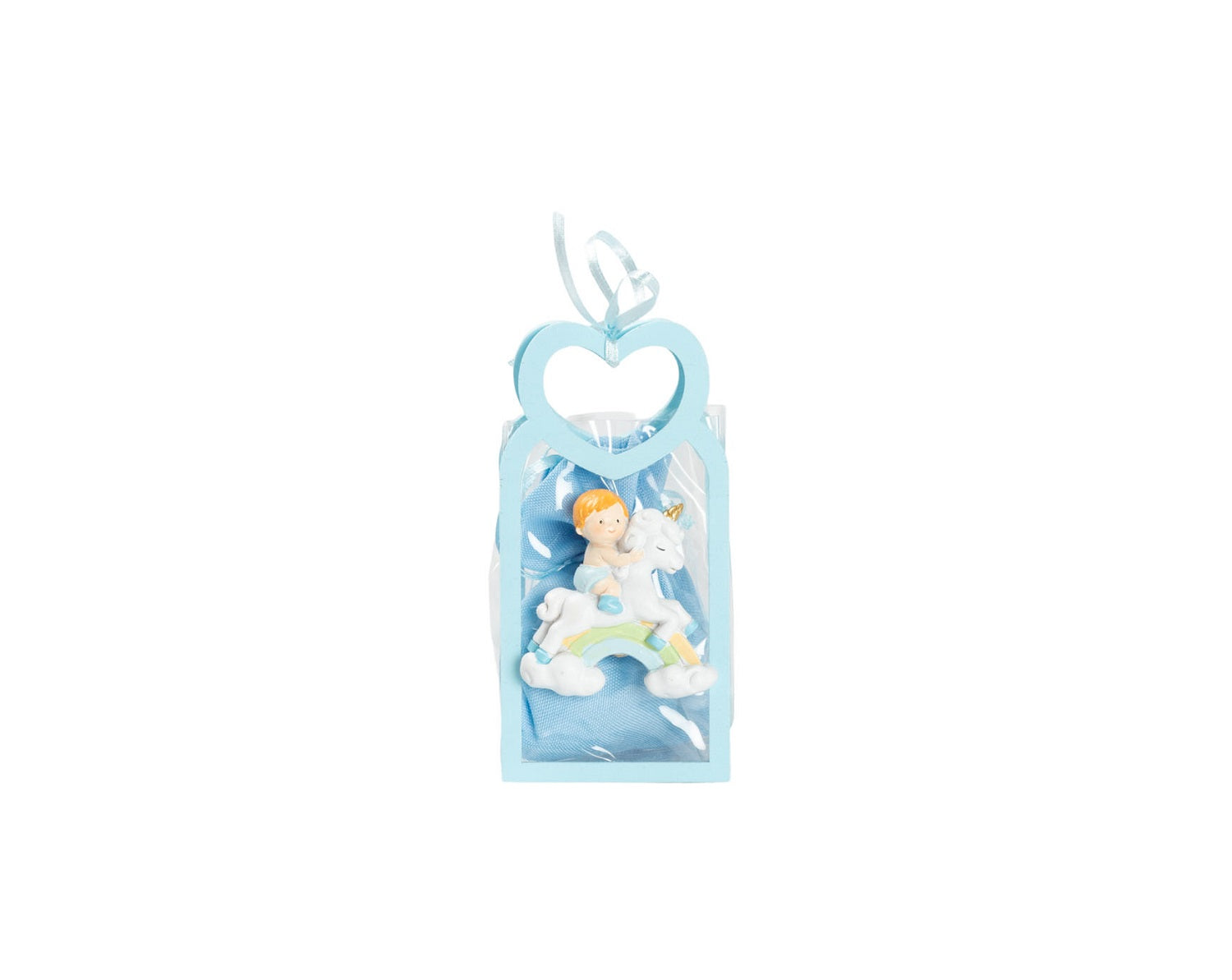 Set borsettina trasparente e celeste porta confetti da 5 pz bomboniera per nascita, battesimo, Harmony STNB26096