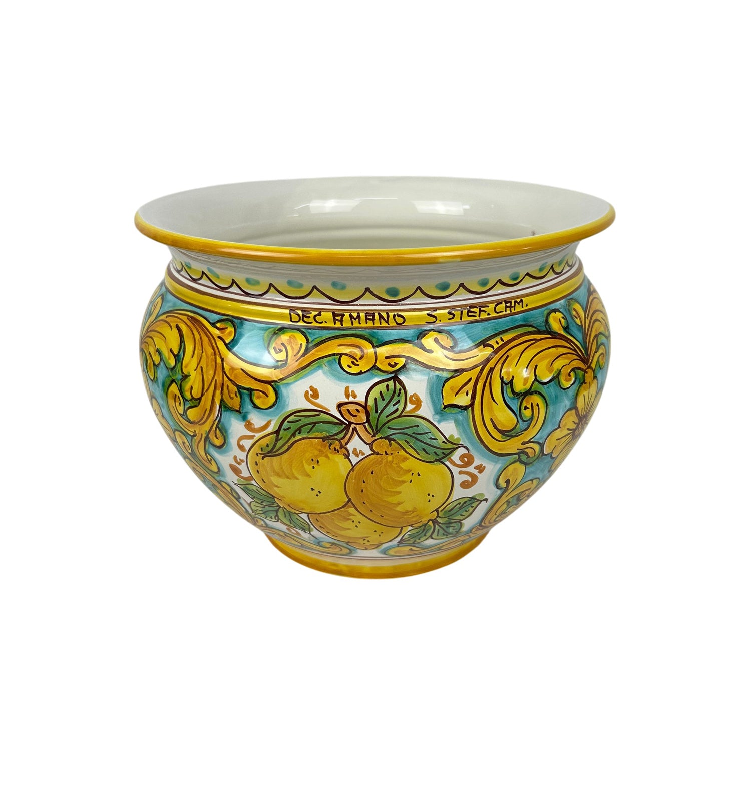 Cachepot vaso in ceramica siciliana realizzato e decorato a mano art. limoni D 28