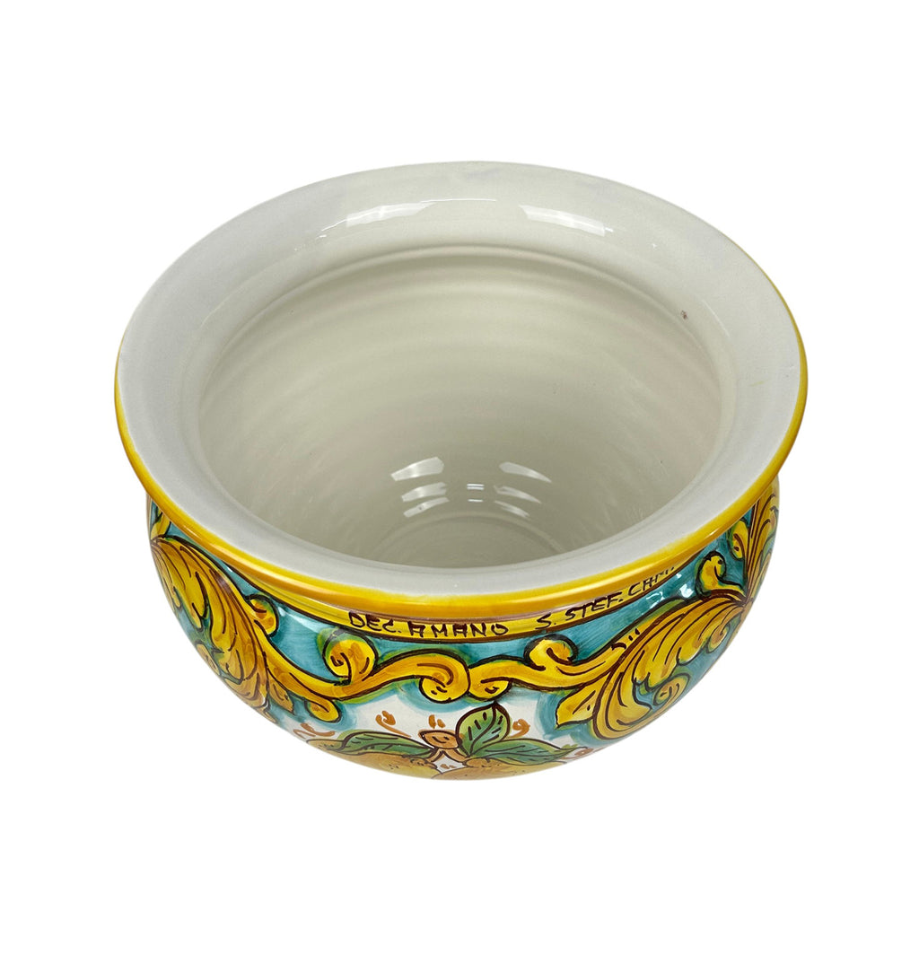 Cachepot vaso in ceramica siciliana realizzato e decorato a mano art. limoni D 28