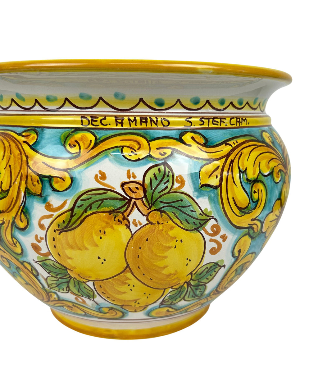 Cachepot vaso in ceramica siciliana realizzato e decorato a mano art. limoni D 28