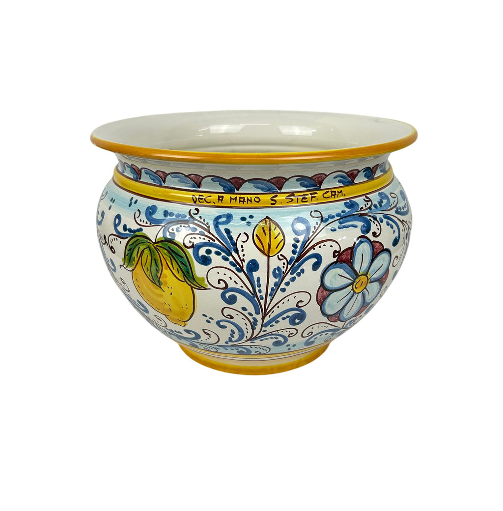 Cachepot vaso in ceramica siciliana realizzato e decorato a mano art. fiore limoni D 28