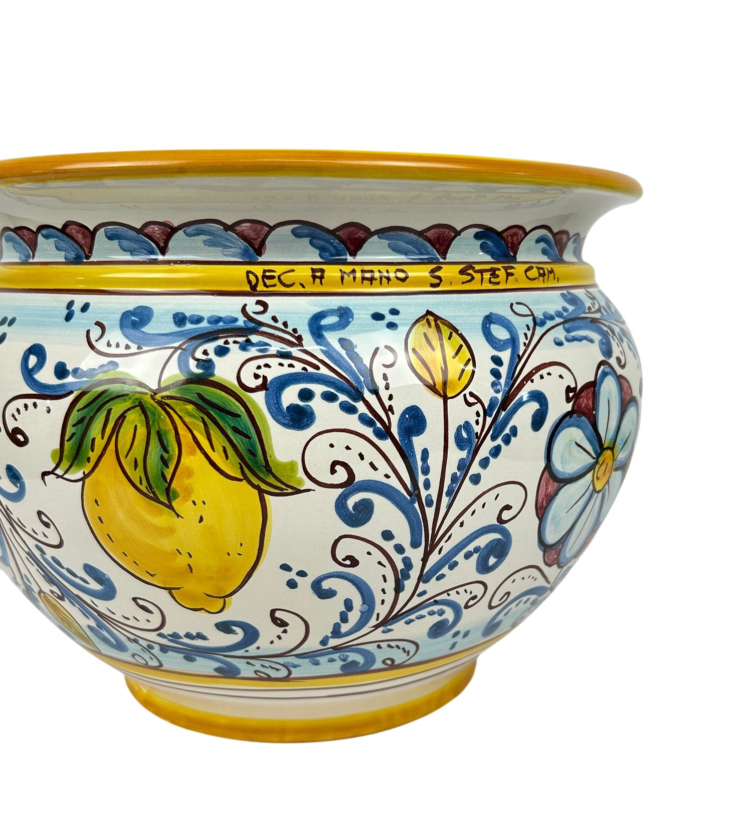 Cachepot vaso in ceramica siciliana realizzato e decorato a mano art. fiore limoni D 28