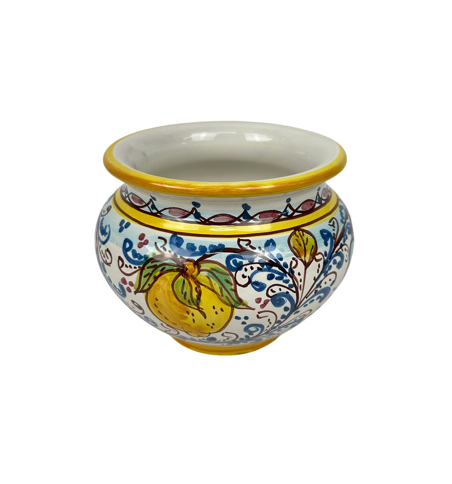 Cachepot vaso in ceramica siciliana realizzato e decorato a mano art. fiore limoni D 15