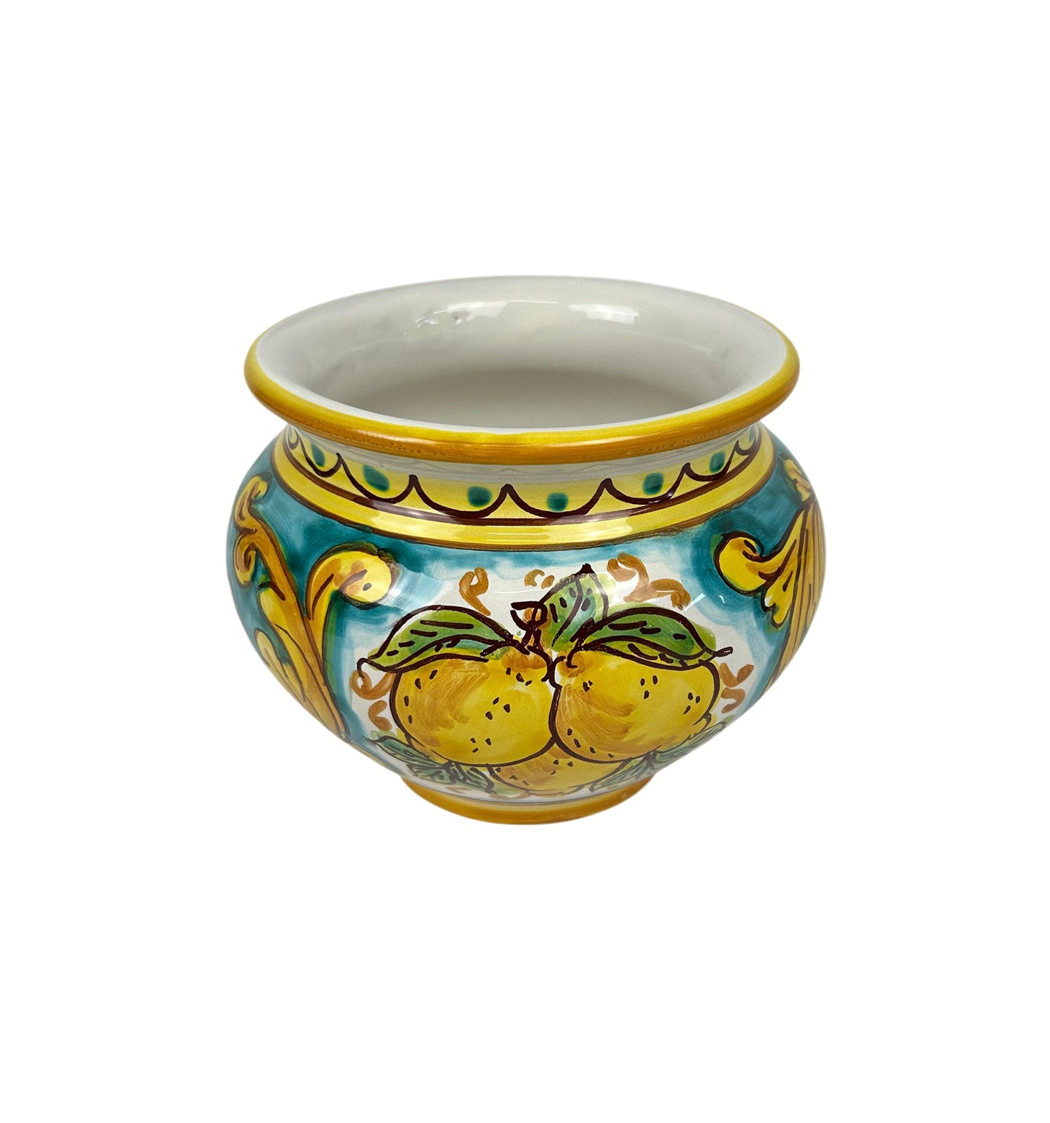 Cachepot vaso in ceramica siciliana realizzato e decorato a mano art. limoni D 15