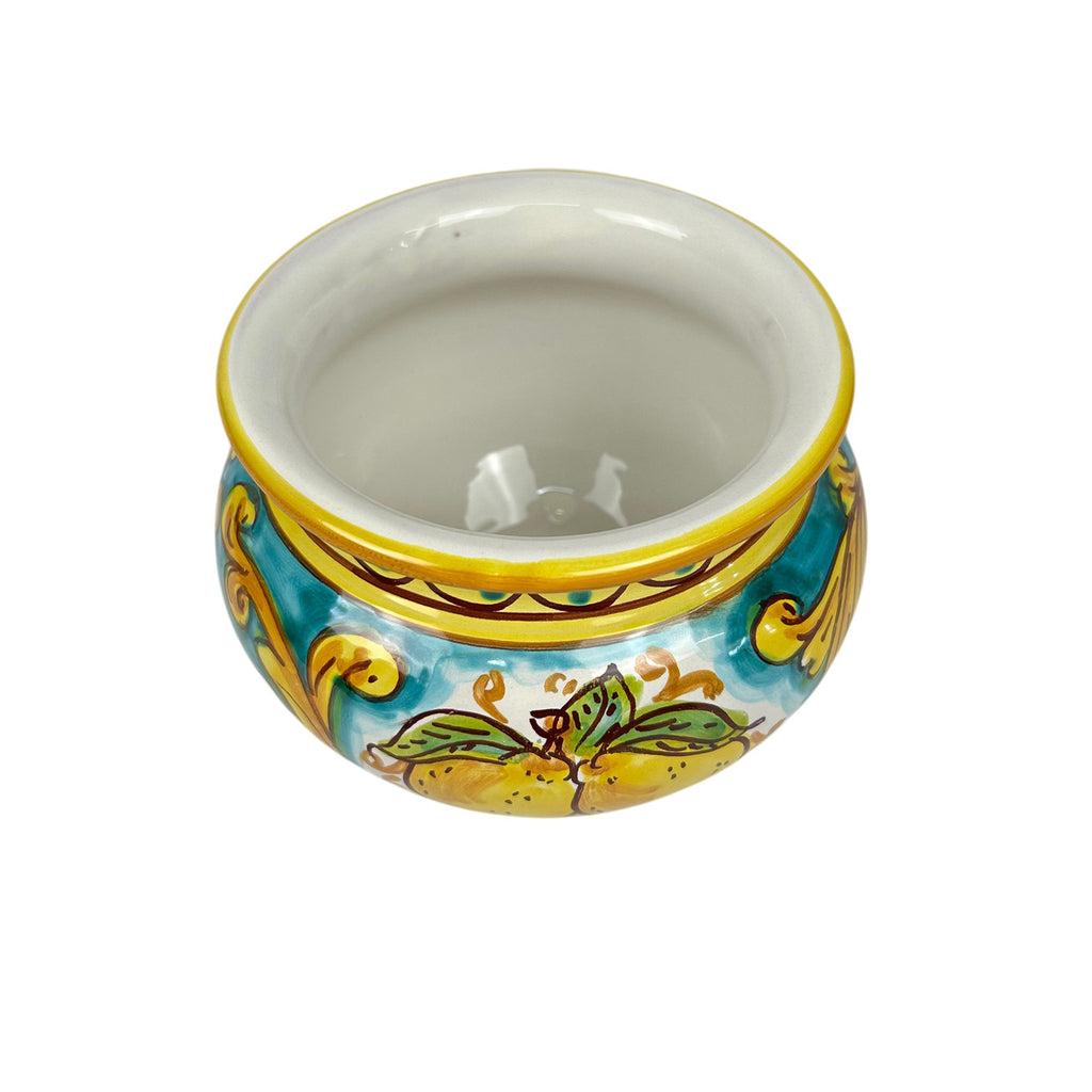 Cachepot vaso in ceramica siciliana realizzato e decorato a mano art. limoni D 15