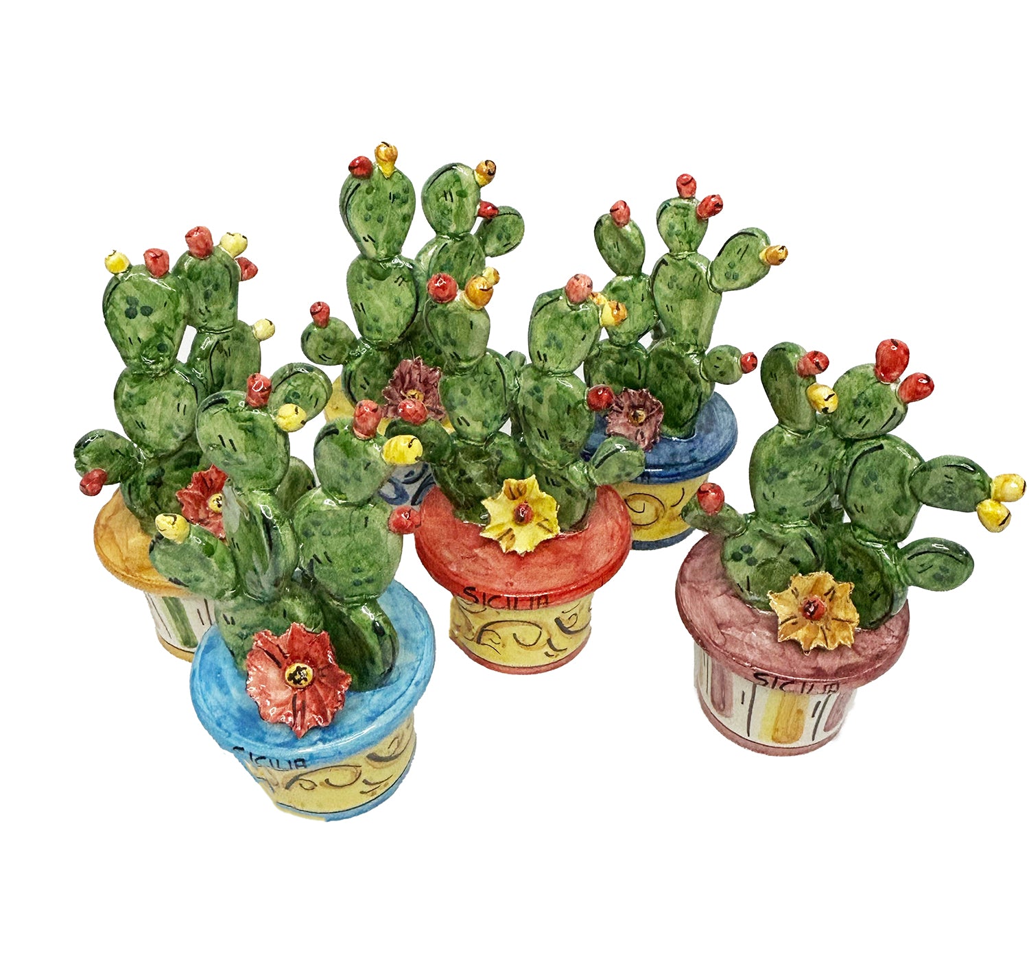 Piantina vaso ficodindia decorativo in ceramica di Caltagione realizzato a mano art. amaranto