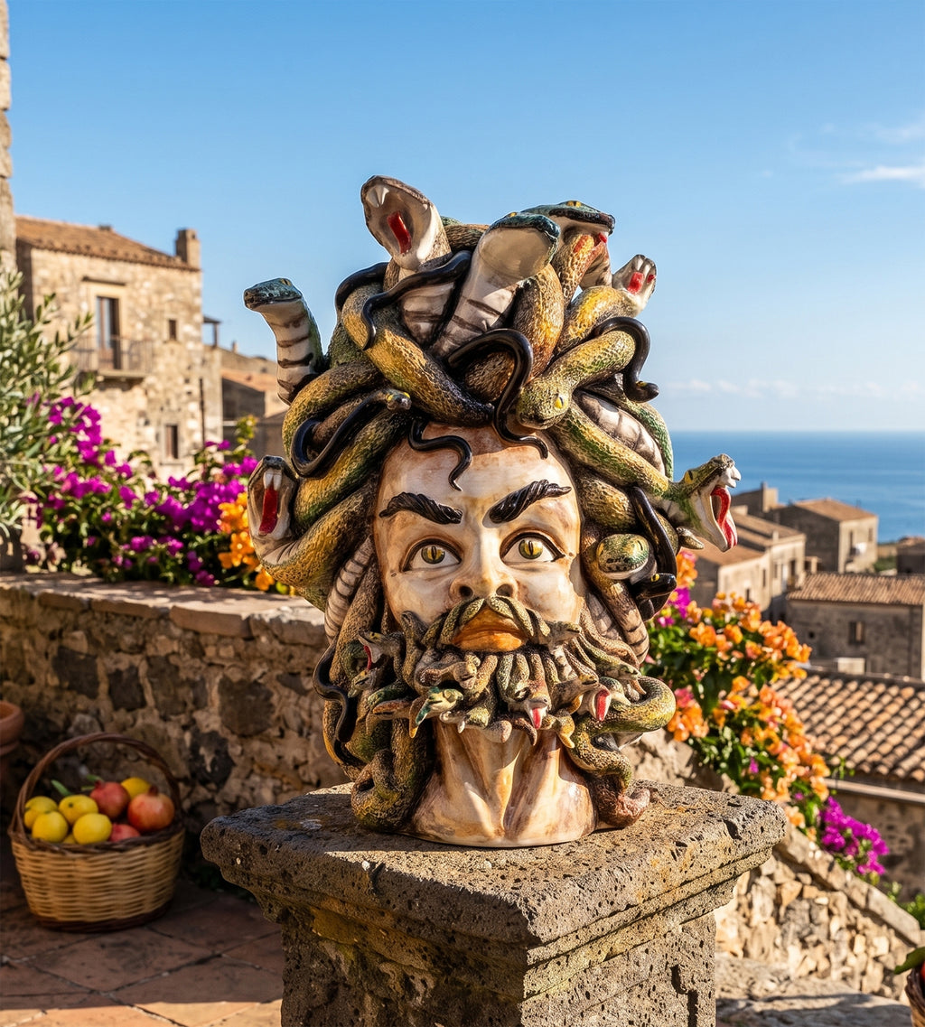 Testa di moro uomo medusa pezzo unico in edizione limitata ceramica di Caltagirone